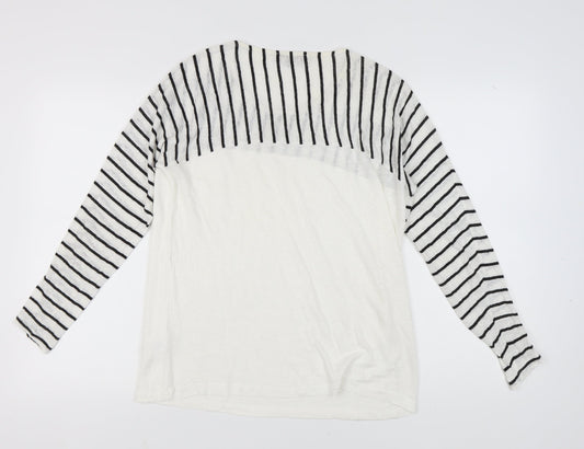 Jaeger Women's Ivory Striped Linen Long Sleeve T-Shirt L