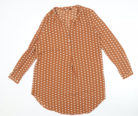 Womens UK Size 10 Only Brown Tunic Button-Up