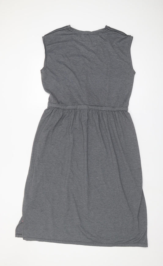 Next Women's Grey Striped A-Line Midi Dress - Size 14