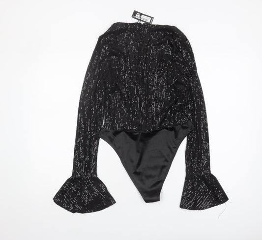 Boohoo Women's Black Sequin Bodysuit Size 12