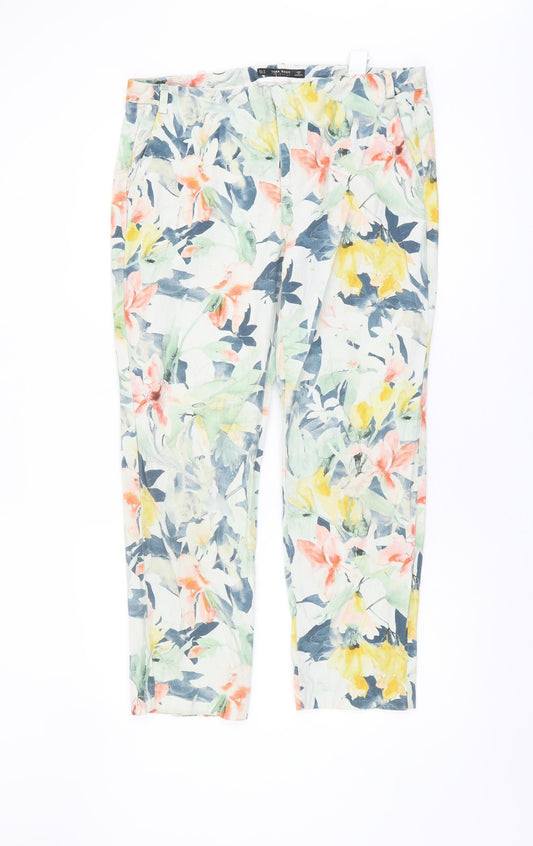 Zara Women's Multicoloured Floral Trousers Size 16