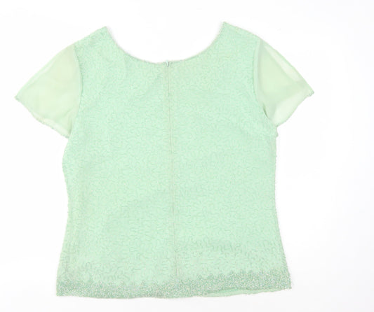 Jacques Vert Women's Green Beaded Blouse, Size 14, Formal Wear