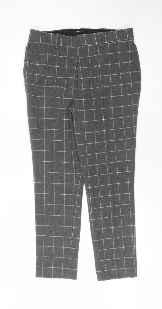 Additional front view of Asos Grey Check Men's Trousers L Casual