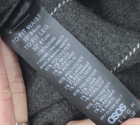 Close-up detail of Asos Grey Check Men's Trousers L Casual