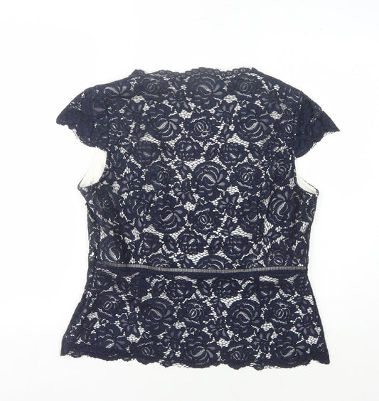 Jacques Vert Women's Blue Floral Lace Blouse Size 14