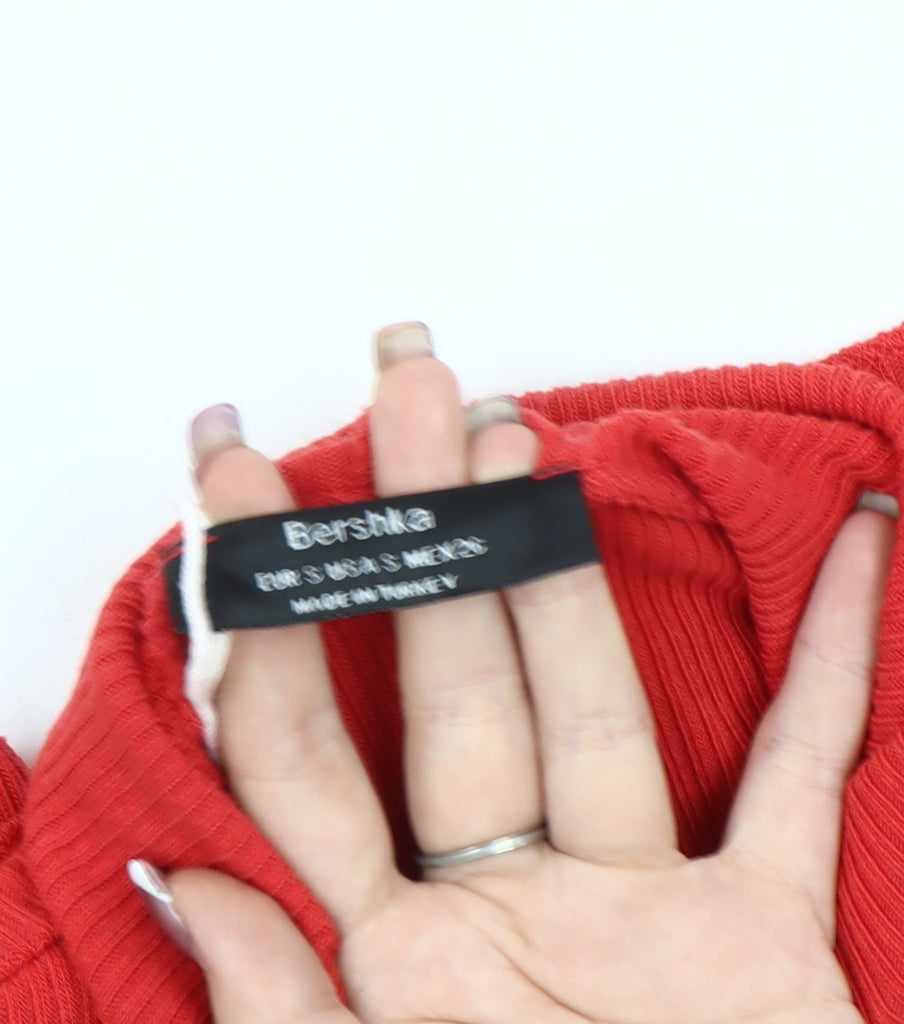 Bershka Women's Red Cropped High Neck Top UK 8
