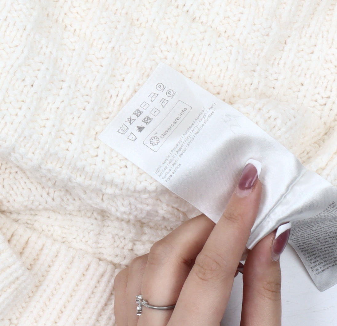 B.Young Women's Ivory Waffle-Knit Pullover Jumper