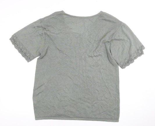 Damart Women's Green V-Neck Knit Top Size 16