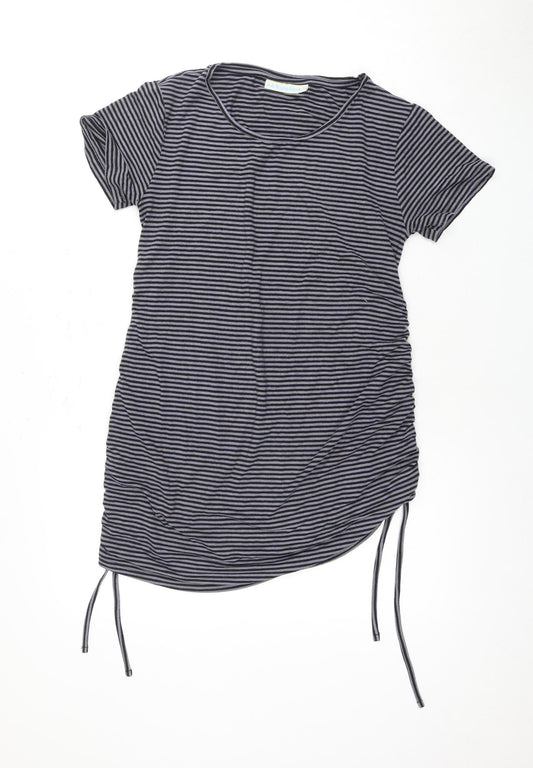 Additional front view of Joro Maman Bebe Grey Striped T-Shirt Dress, size 12