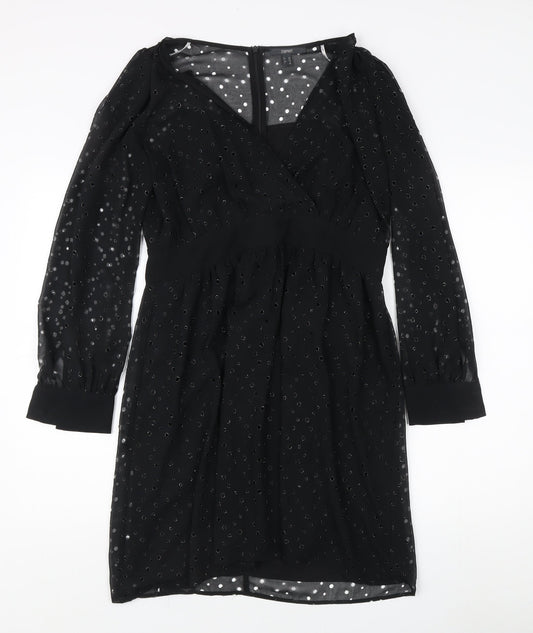 Additional front view of ESPRIT Women's Black Polka Dot Shift Dress, size 12