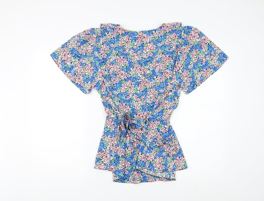 New Look Women's Floral Wrap Blouse Multicoloured UK 16