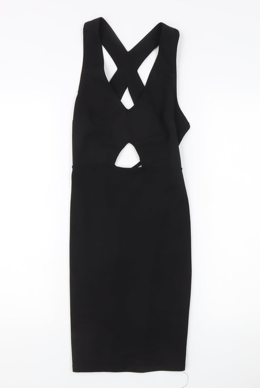 Bershka Women's Black Bodycon Dress Size 6 Party Clubwear