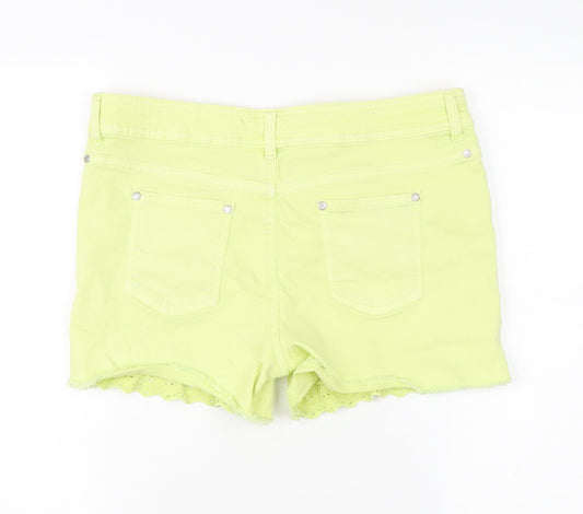 Next Women's Yellow Cotton Eyelet Shorts UK 12
