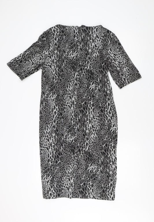 M&Co Women's Grey Animal Print Shift Dress - Size 14