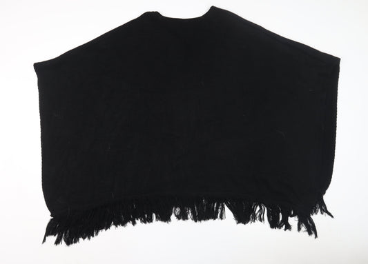 Accessorize Black Knit Cape with Fringe - Women's