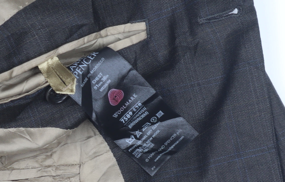 Marks and Spencer Men's Brown Check Blazer 36R
