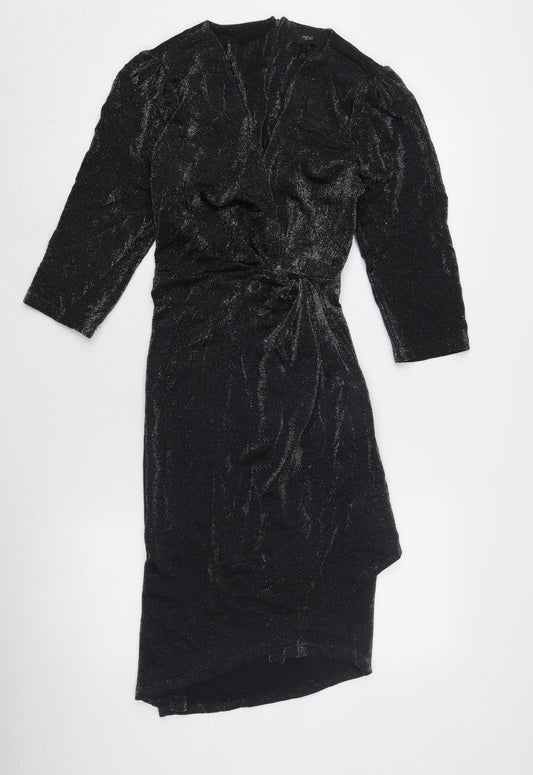 Next Women's Black Glitter Wrap Dress Size 12