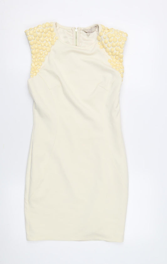 Ted Baker Women's Ivory Sheath Dress Size 8 Party