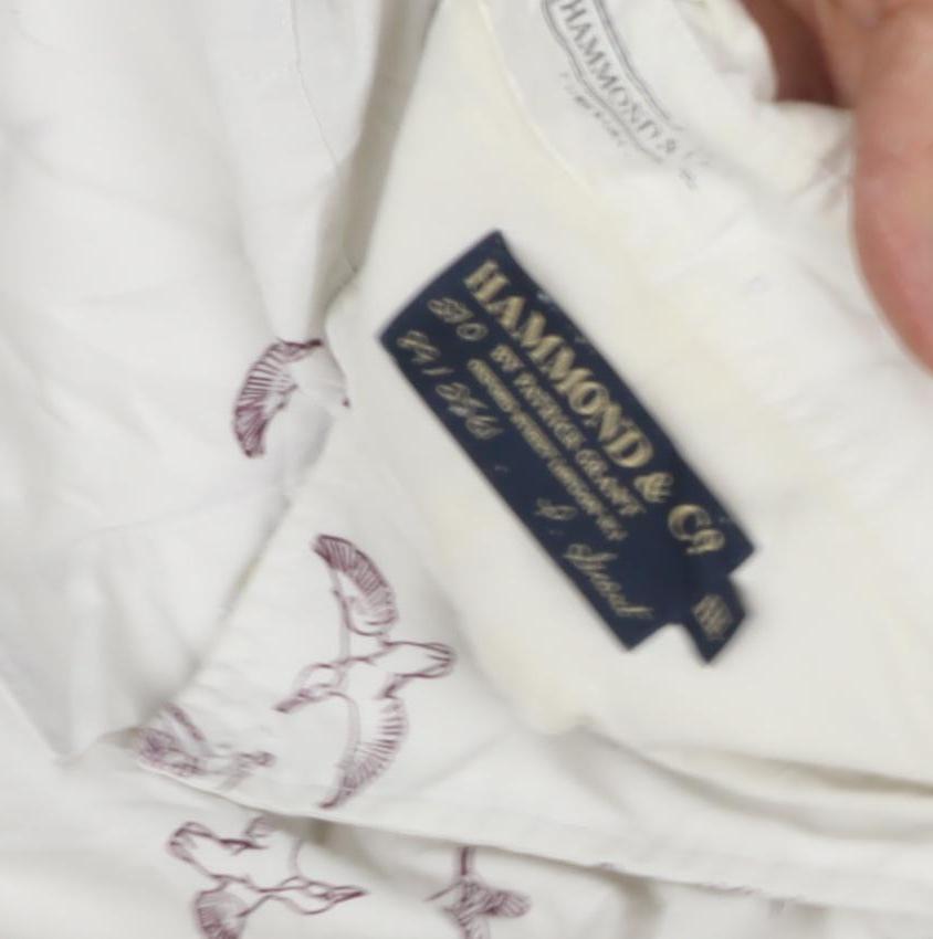 Close-up detail of Hammond & Co Men's White Bird Print Short Sleeve Shirt