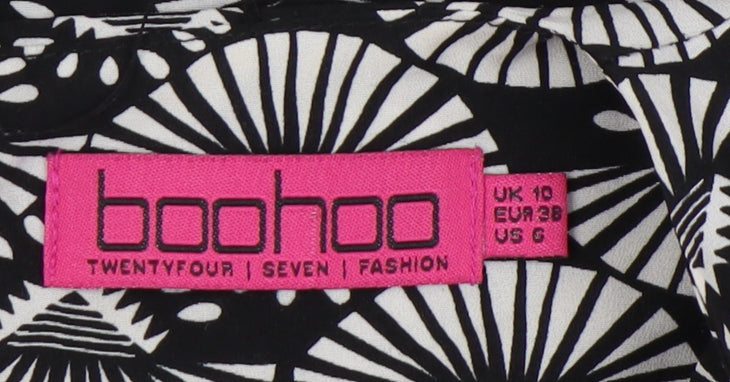 Boohoo Women's Black Geometric Polyester Dress, Size 10