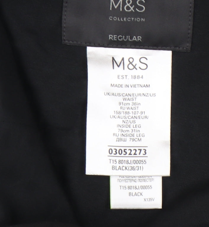 Mens UK Size 36 Marks and Spencer Regular Fit Formal Black Trousers