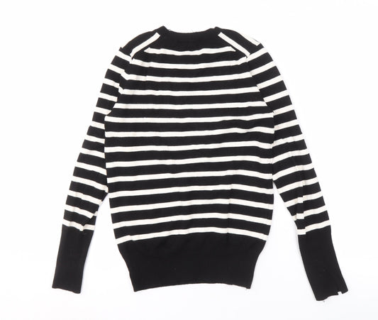 ZARA Women's Black Striped Crew Neck Pullover Jumper