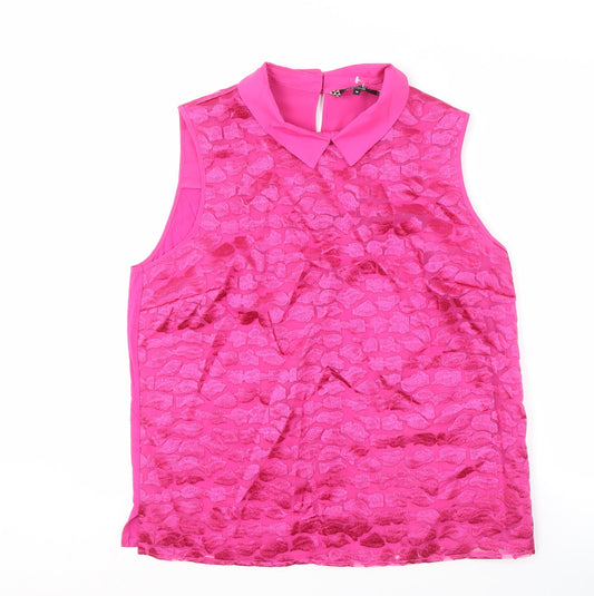 Additional front view of Principles Women's Pink Collared Sleeveless Blouse, size 18