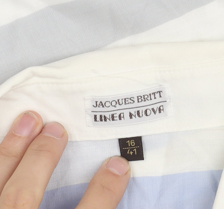 Brand and care label for Jacques Britt unisex multicoloured striped button-up shirt