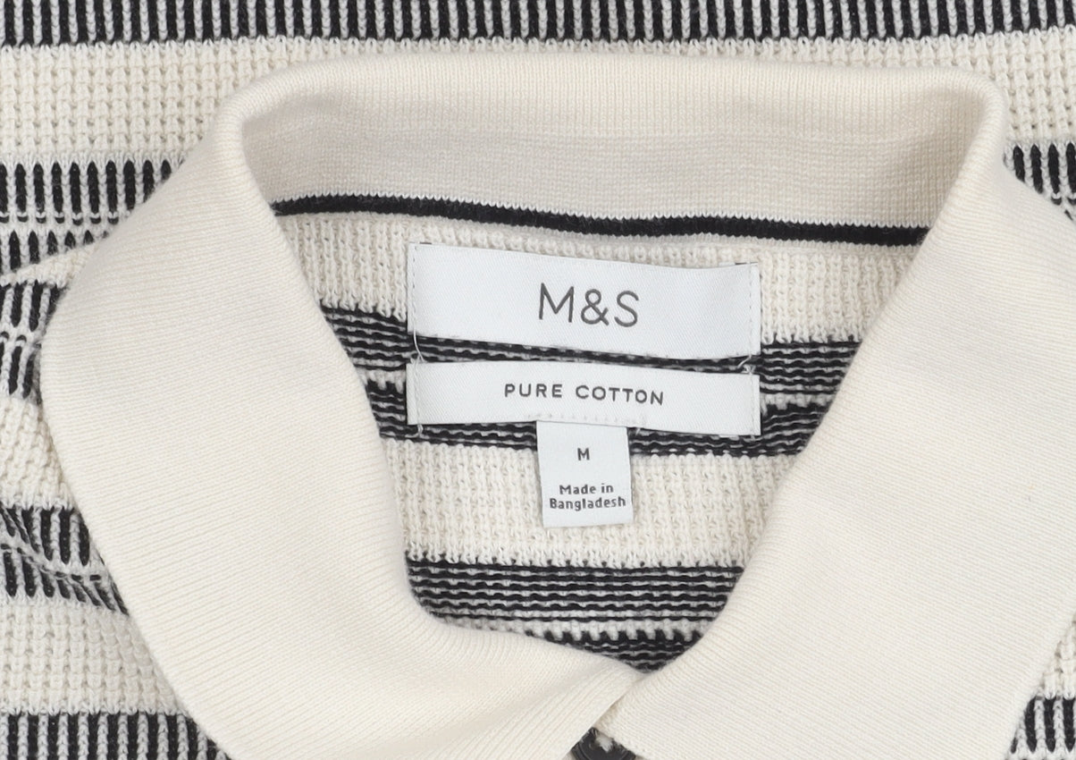 Marks and Spencer Men's Black Striped Polo M