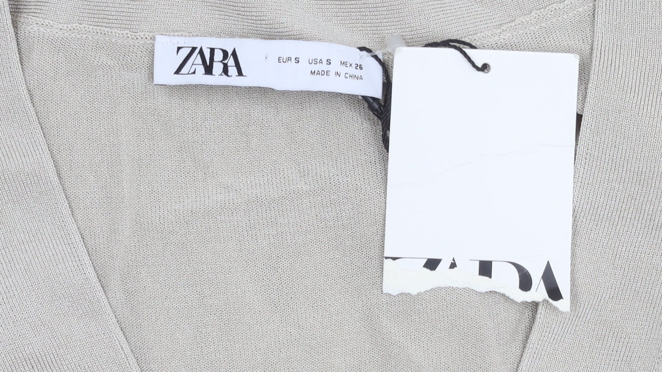 Womens UK Size S Zara Beige Full Zip Jumper