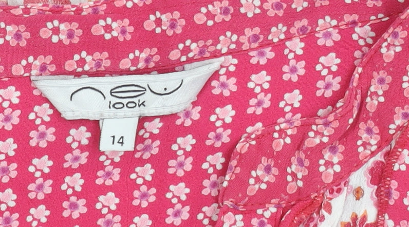 New Look Women's Floral Pink Cotton Blouse Size 14