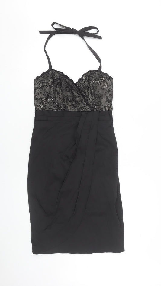 Next Women's Black Size 8 Halter Lace Cocktail Dress