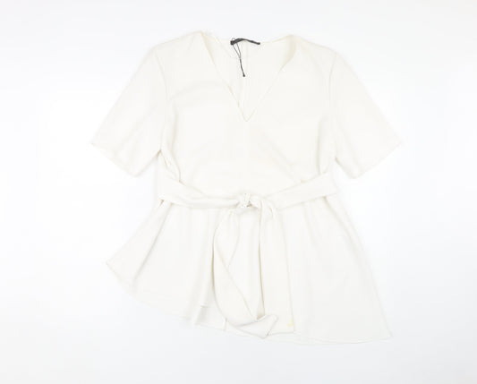 Womens UK Size M Zara White Wrap Blouse