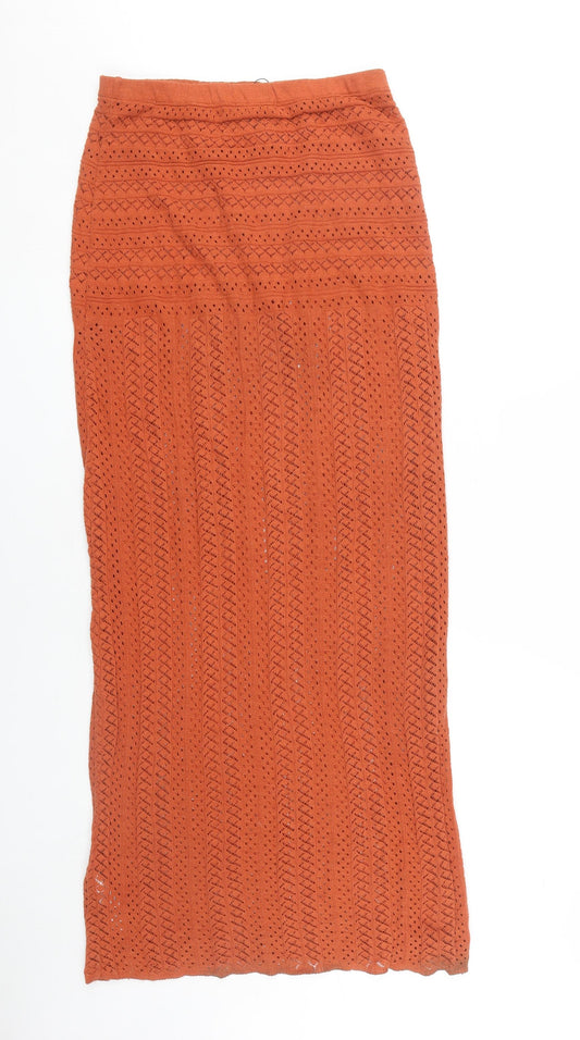 PrettyLittleThing Women's Orange Crochet Midi Skirt M