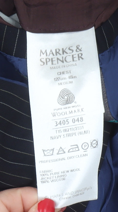 Marks and Spencer Men's Blue Striped Blazer - Size 48 M