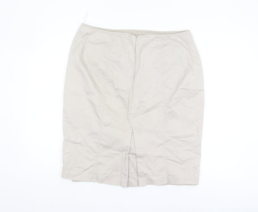 Marks and Spencer Women's Beige Cotton Pencil Skirt - UK 16