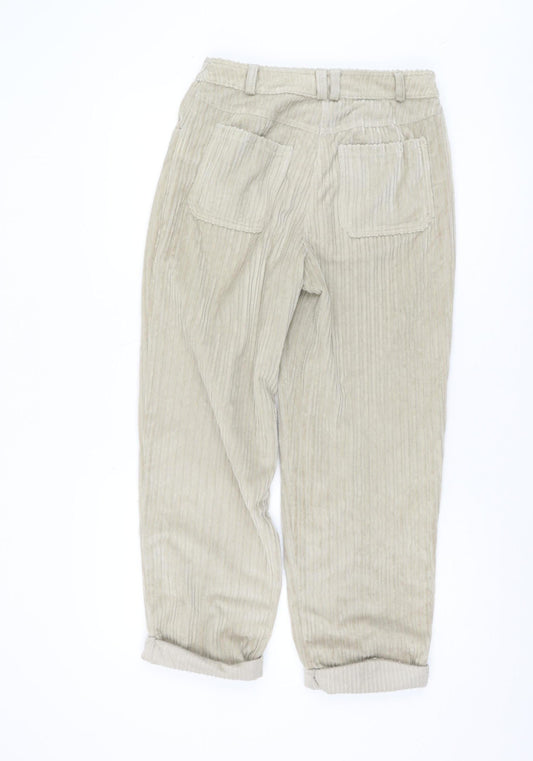 Topshop Women's Beige Cropped Corduroy Trousers Size 8