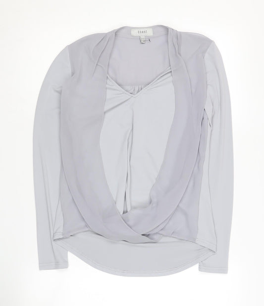Womens UK Size 10 Coast Silver Wrap Blouse