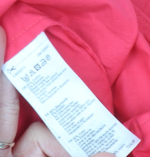 Brand and care label for Long Tall Sally Women's Red Button-Up Shirt, size 10