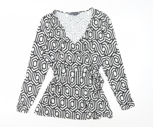 Womens UK Size 12 Sosandar Black Wrap Blouse