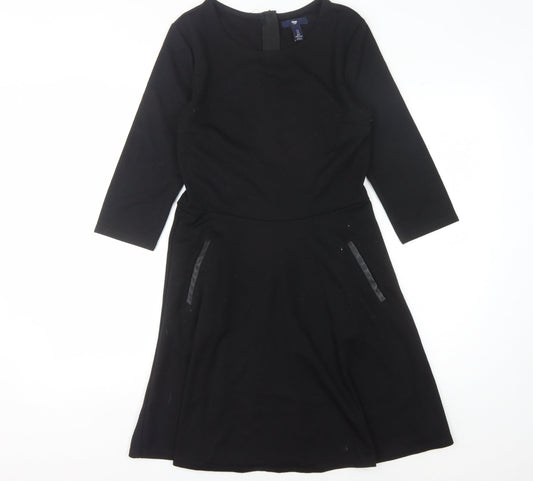 Gap Women's Black Dress - Size S, 3/4 Sleeve, Zip Detail
