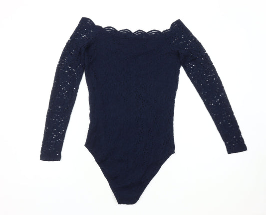 Hollister Women's Blue Lace Bodysuit, Off-Shoulder, M