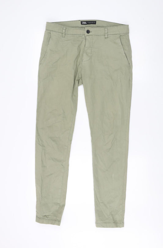 Womens UK Size 12 Zara Regular Fit Chino Green Trousers