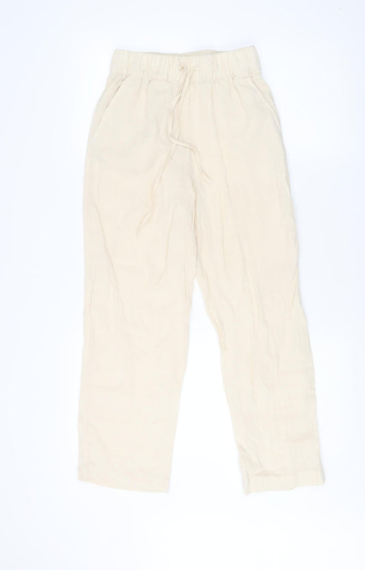 Womens UK Size XS H&M Relaxed Fit Cropped Ivory Trousers