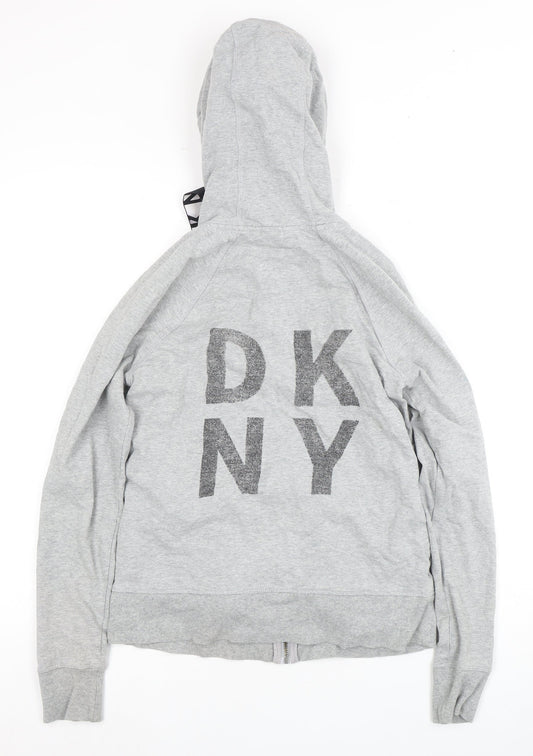 DKNY Women Grey Hoodie, Size S, with Logo & Zip