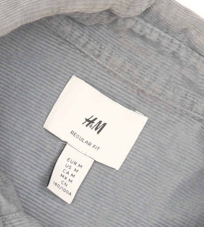 H&M Men's Grey Long Sleeve Regular Fit Shirt - Size M