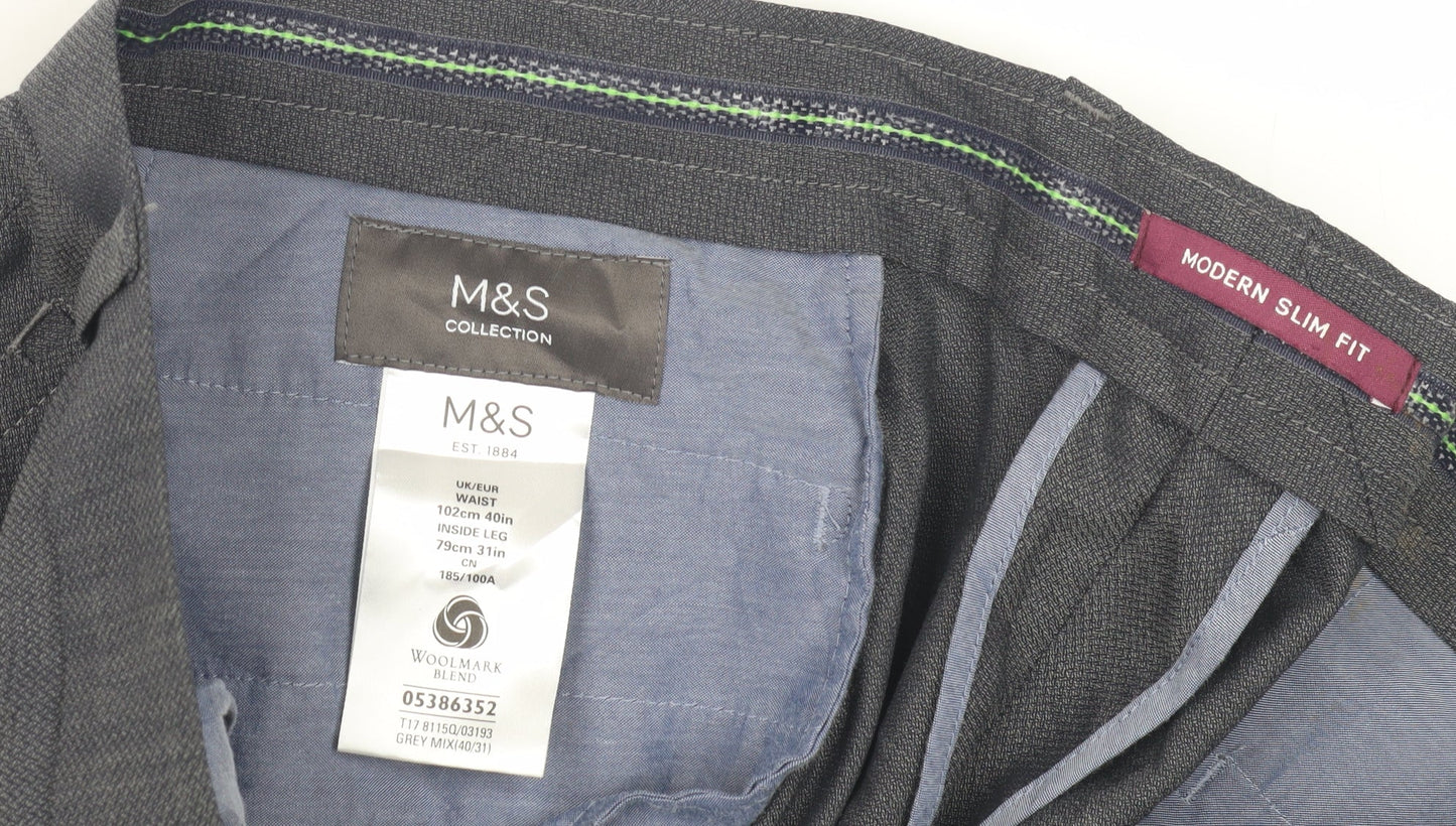 Marks & Spencer Grey Slim Fit Men's Trousers, Size L