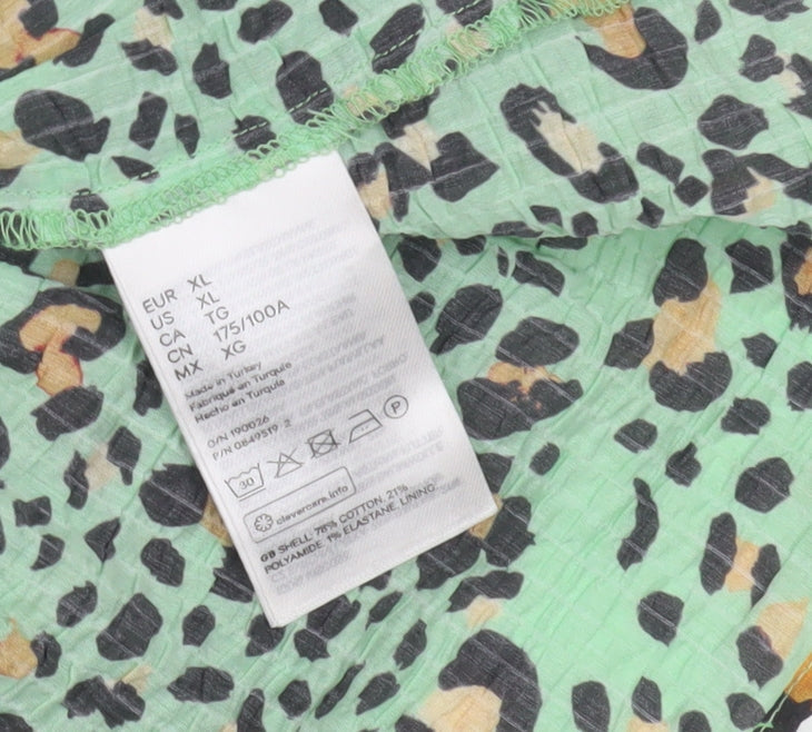 H&M Women's Green Animal Print Flare Skirt XL