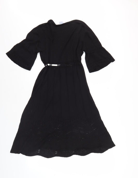 Women's Black Midi Dress with Flared Sleeves