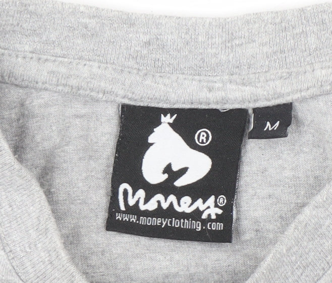 Money Men's Grey Cotton T-Shirt, Size M, Logo Accent